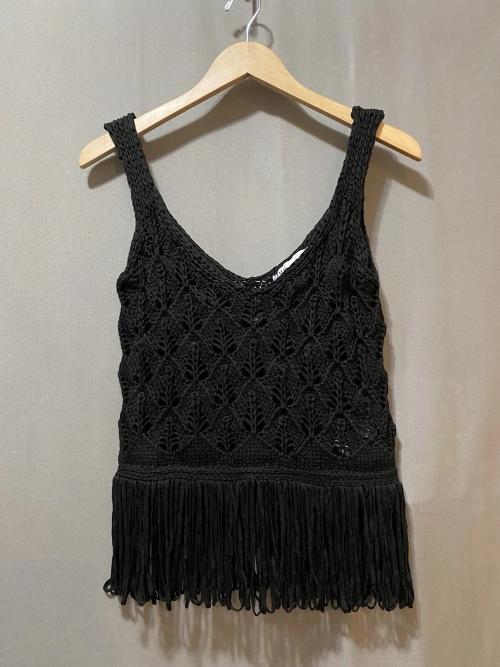 Zara NWT Black Crocheted Fringe Tank Top - Women